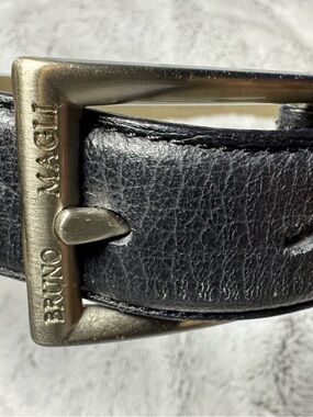 BRUNO MAGLI DESIGNER BLACK LEATHER belt w/ SILVER BRASS BUCKLE SIZE 34 ITALY